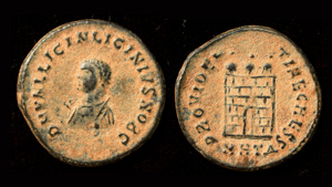 Licinius II, G, M & S Obv, Campgate, Small Bust type Licinius II, G, M & S Obv, Campgate, Small Bust type